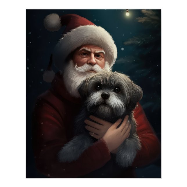Poster Yorkipoo avec Noël Festif du Père Noël (Devant)