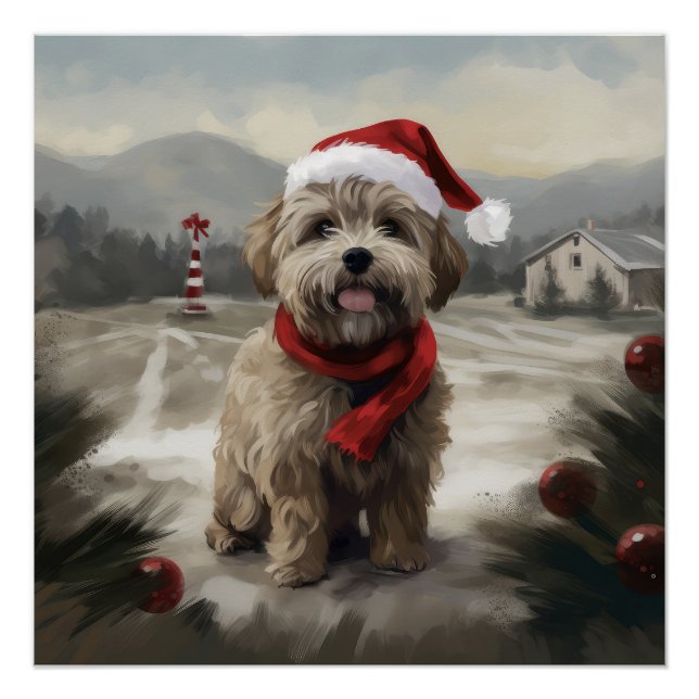 Poster Yorkipoo Chien dans la neige Noël (Devant)