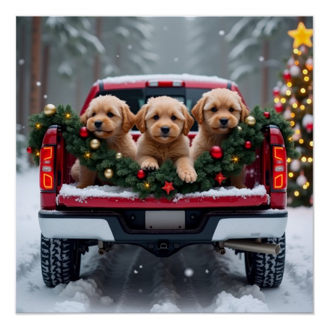 Poster Yorkipoo Christmas Red Truck Holiday Gift (Devant)