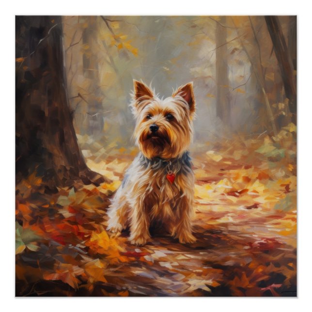 Poster Yorkshire Terrier en Automne Feuilles Tombées Insp (Devant)