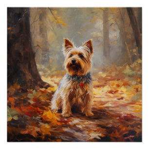 Poster Yorkshire Terrier en automne Leaves automne Inspir