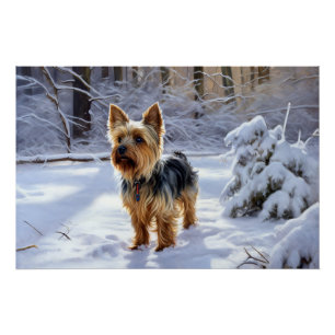 Poster Yorkshire Terrier Laisser Neige Noël