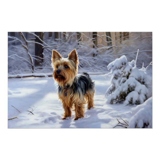 Poster Yorkshire Terrier Laissez-le Neiger Noël (Devant)