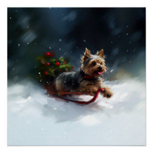 Poster Yorkshire Terrier neige de Noël hiver
