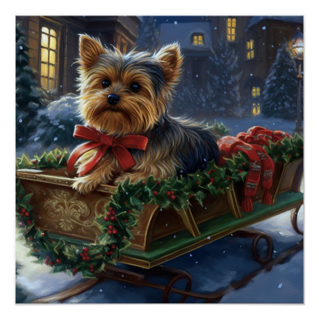 Poster Yorkshire Terrier Saison de Noël festive (Devant)