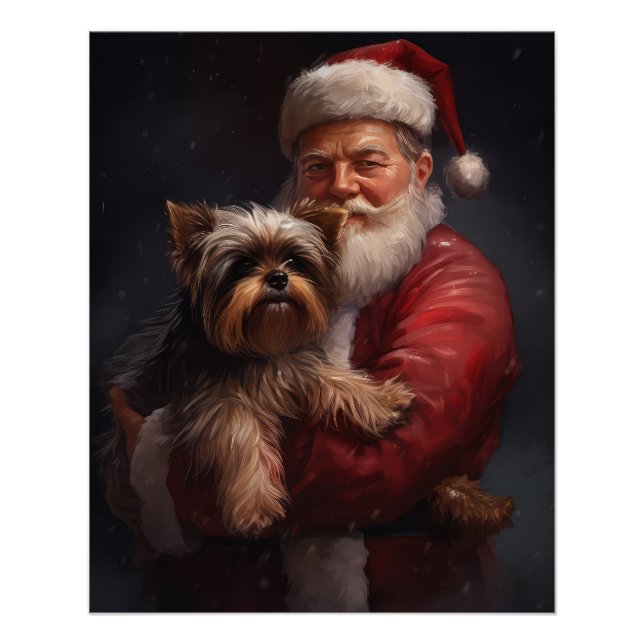 Poster Yorkshire Terrier Santa Claus Festive Noël (Devant)