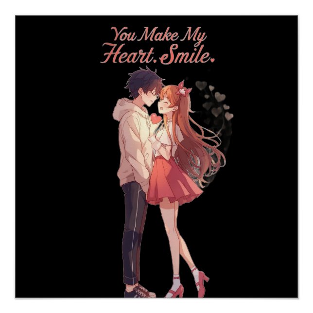 Poster You Make My Heart Smile Anime Couple T-Shirt (Devant)