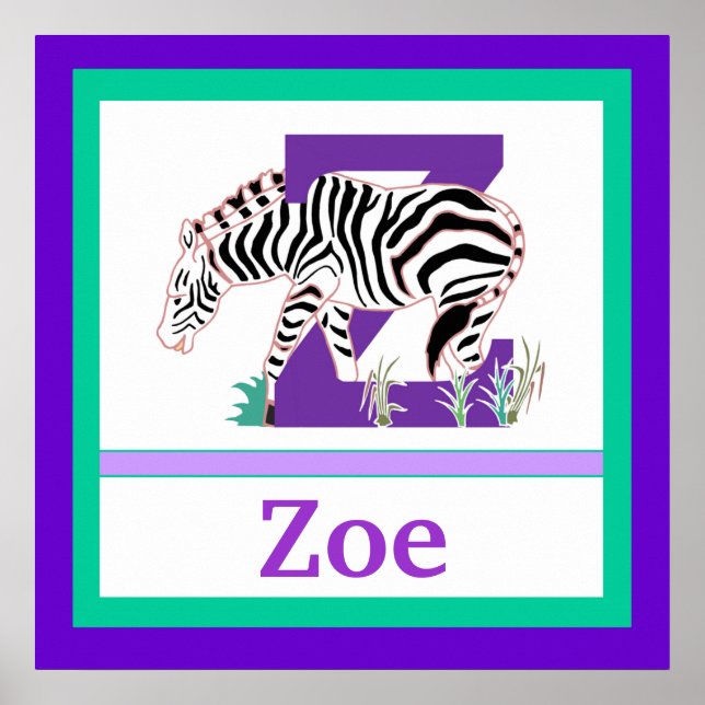 Poster Z est pour Zebra and Girl Name Wall Art pour enfan (Devant)