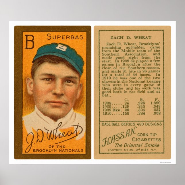 Poster Zack Blé Brooklyn Superbas Baseball 1911 (Devant)