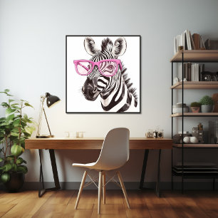 Poster Zebra avec lunettes roses