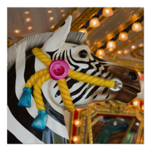 Poster Zebra Horse Merry-Go-Round Carousel Ride