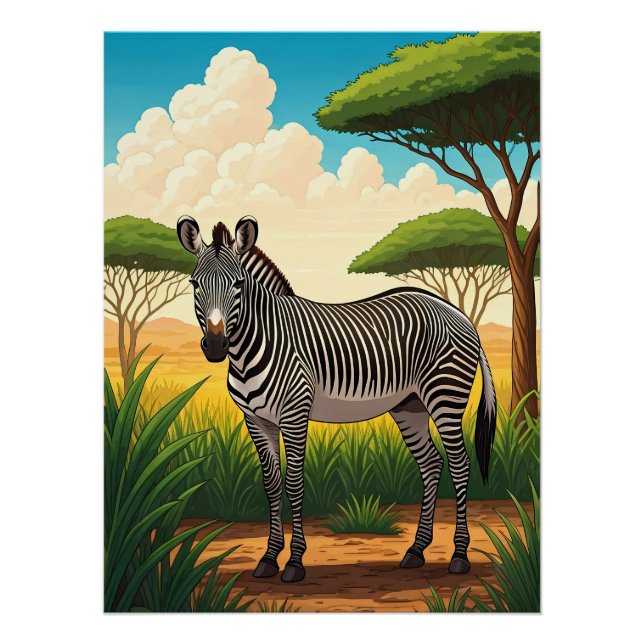 Poster Zèbre dans la savane africaine (Devant)