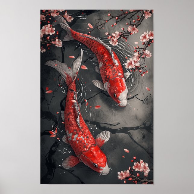 Poster Zen Koi Poisson et Fleurs de Cerisiers (Devant)