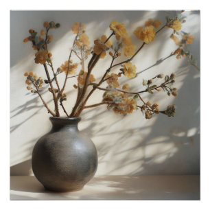 Poster Zen organique Japandi Double Exposition Fleurs Vas