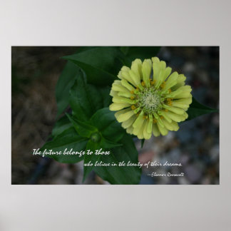 Poster Zinnia jaune avec une citation d'Eleanor Roosevelt