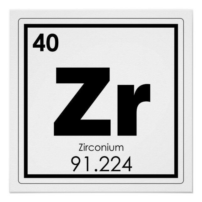 Poster Zirconium élément chimique symbole chimie formul (Devant)