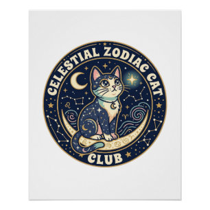 Poster Zodiaque céleste Chat Mignon T-Shirt Design - Cel