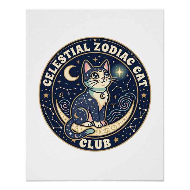 Poster Zodiaque céleste Chat Mignon T-Shirt Design - Cel (Devant)