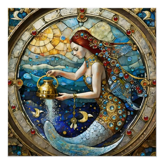 Poster Zodiaque - Verseau La Porteuse d'Eau Sirène (Devant)