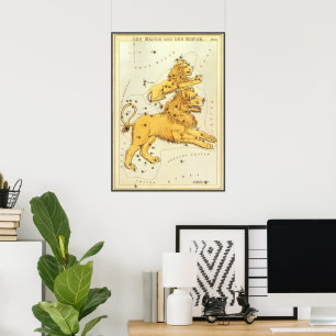 Poster Zodiaque Vintage, Astrologie Lion Constellation Li