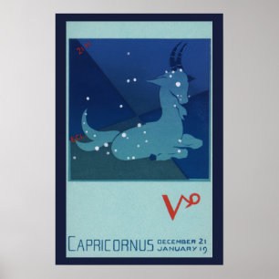 Poster Zodiaque vintage, constellation de Capricorne