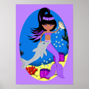 Poster Zola the Purple Mermaid and Dolphin