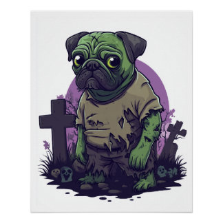Poster Zombie Pug � Undead Funny Halloween Dog