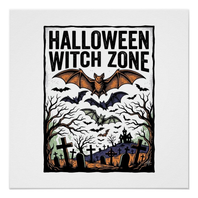 Poster Zone de sorcière d'Halloween Dessin de chauves-sou (Devant)