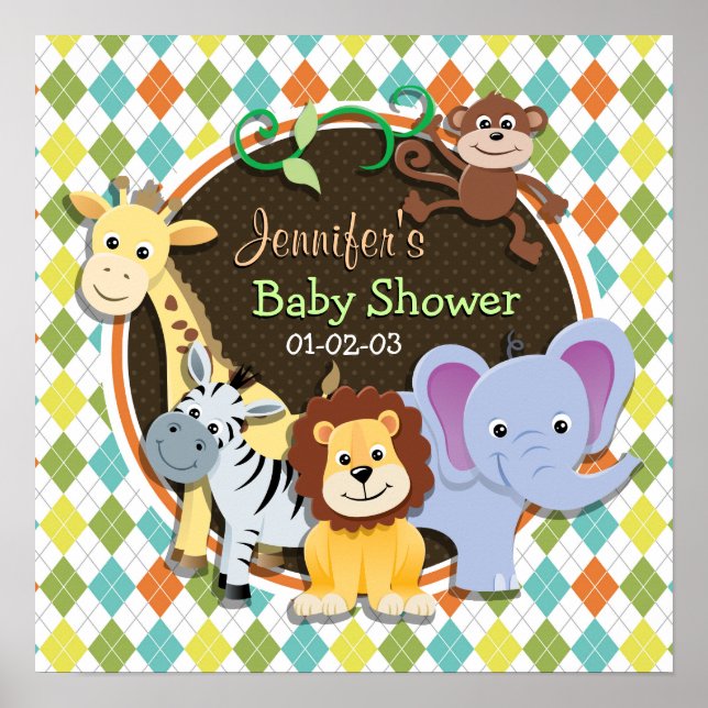 Poster Zoo Animaux sur Jacquard coloré (Devant)