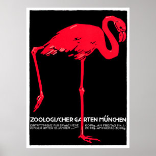 Poster Zoo de Munich Jardin Flamant rose Voyage Art