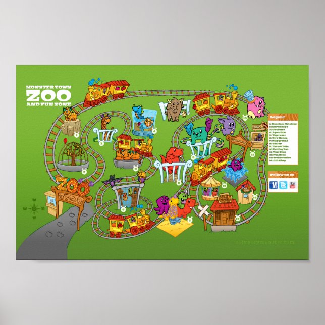 Poster "Zoo Map" de Roly-Poly (12"x8") (Devant)