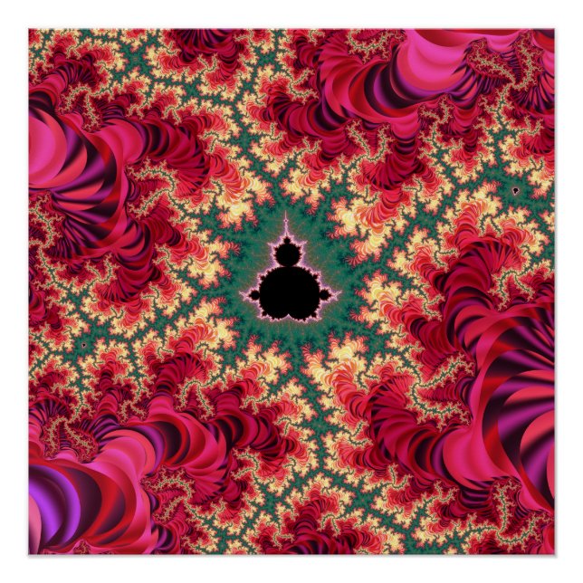 Poster Zoom sur l'ensemble de Mandelbrot fractal rose et  (Devant)