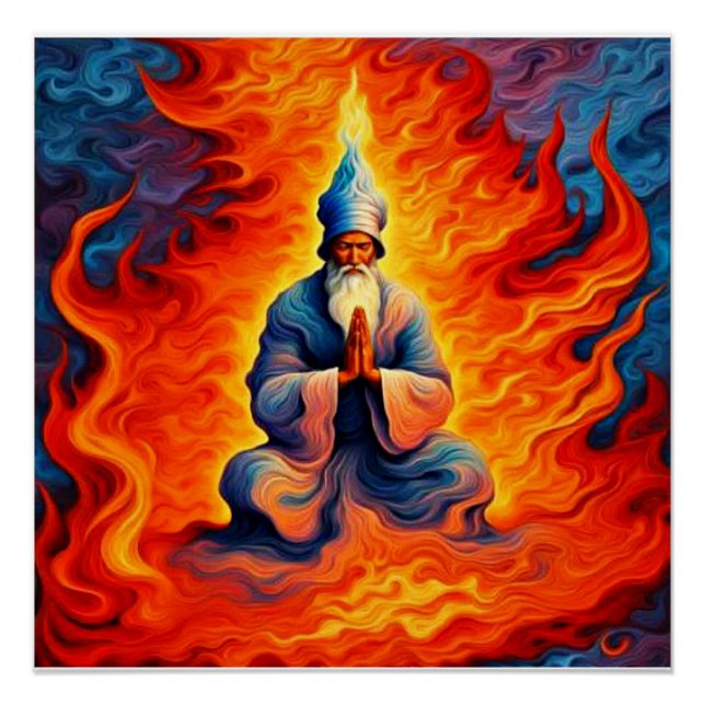 Poster Zoroaster priant dans les flammes éternelles (Devant)