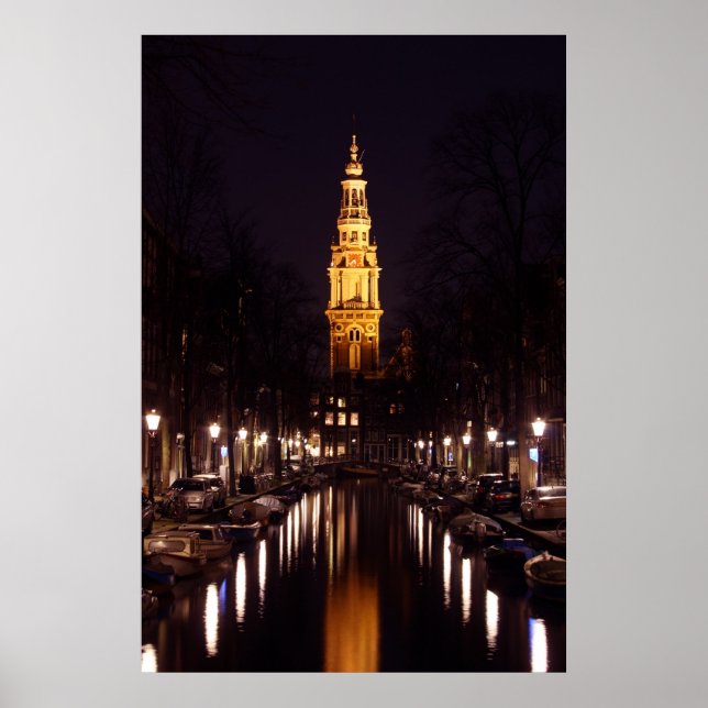 Poster Zuiderkerk à Amsterdam Pays-Bas la nuit (Devant)