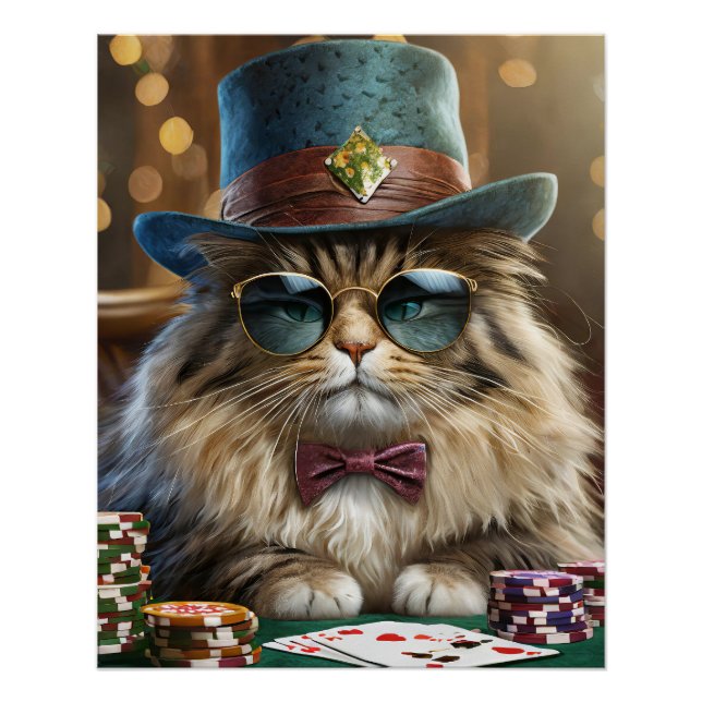 Poster ZZ Tophat, Fer Chat Jouer Cartes (Devant)
