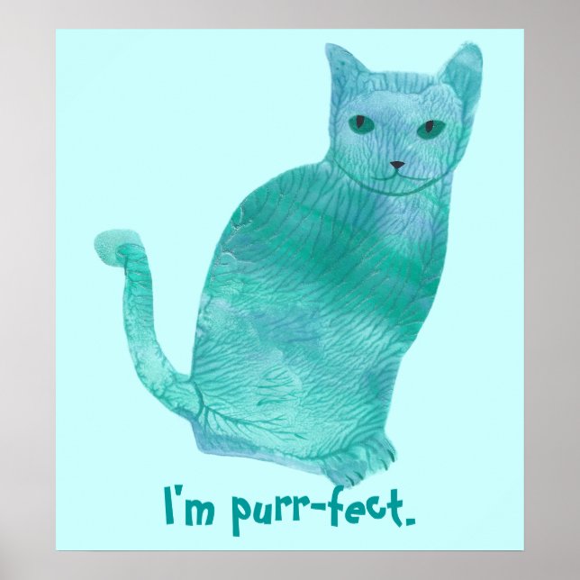 Posters Abstraits de chat bleu vert foncé (Devant)