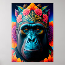 Posters d'animaux de Gorille Florale