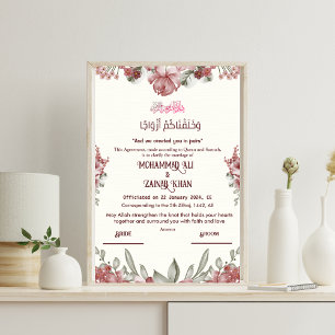 Posters de certificat de Nikkah en islam floral de
