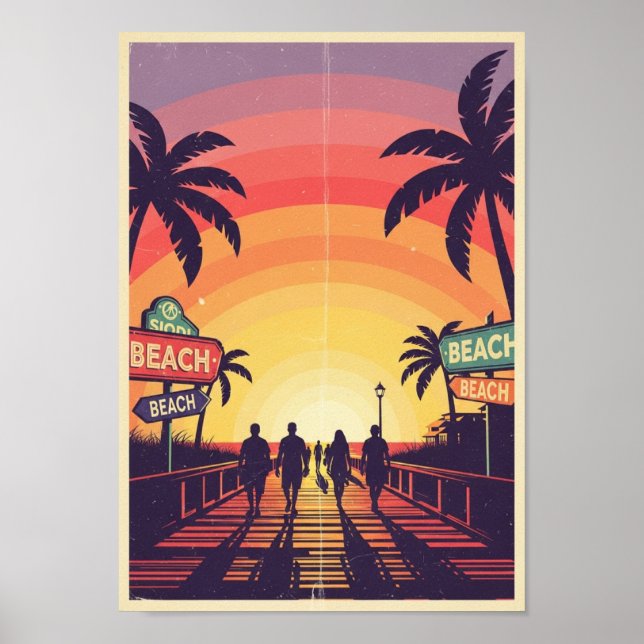 Posters Vintage Beach Sunset Print (Devant)
