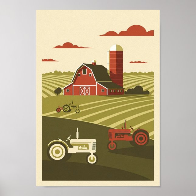 Posters Vintage Farm Scene Print (Devant)