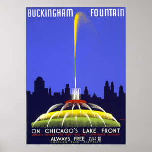 Posters vintage, fontaine WPA de Chicago