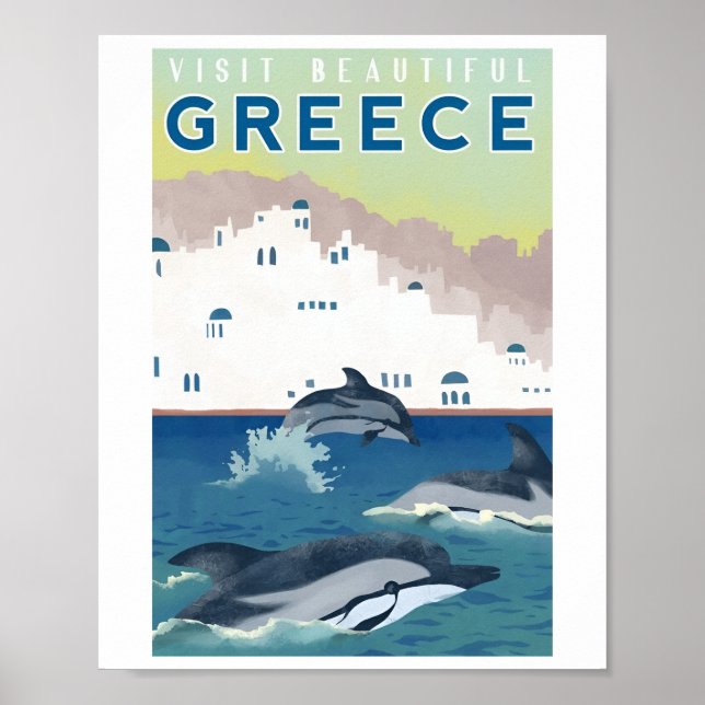 Posters vintage Grèce Voyage Aquarelle (Devant)
