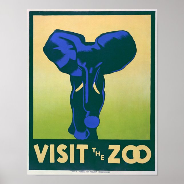 Posters vintage, Visitez le Zoo Elephant WPA Poste (Devant)