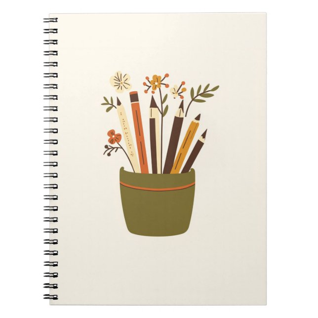 Pot à crayons floral étude Cahier esthétique (Devant)