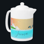 Pot À Thé Personnalisé Sur La Plage<br><div class="desc">Joli pot de thé personnalisé sur le thème de la plage avec phare et dauphin aux couleurs pastel.</div>