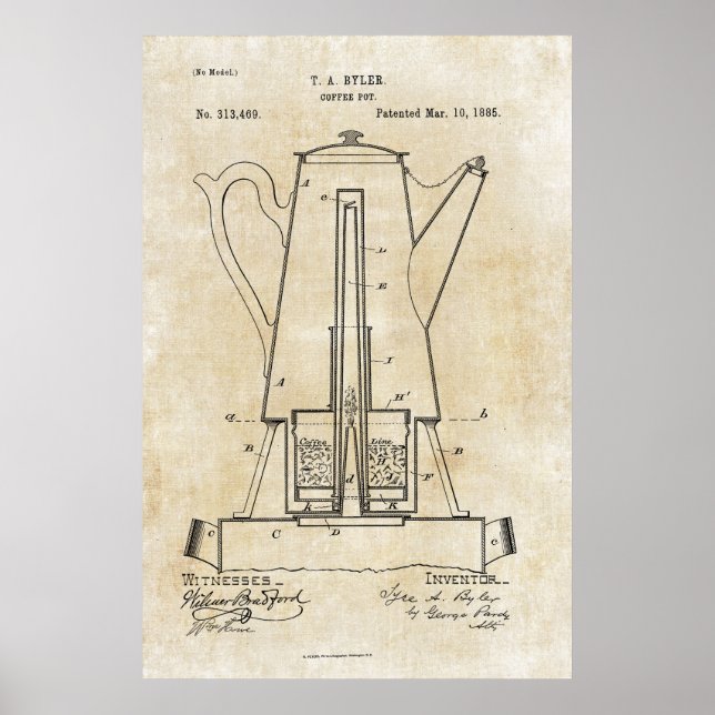 Pot de café Brevet Imprimer Poster 1885 (Devant)