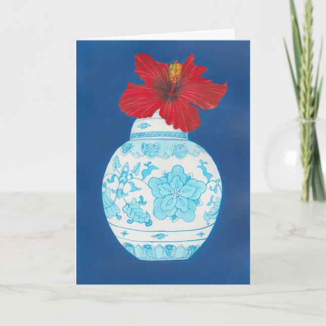 pot de gingembre chinois et carte à fleurs d'hibis (Devant)
