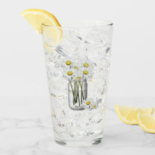 Pot de maçon de verre de boissons de marguerites
