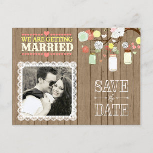 Pot de maçon rustique de pays sur la carte postale