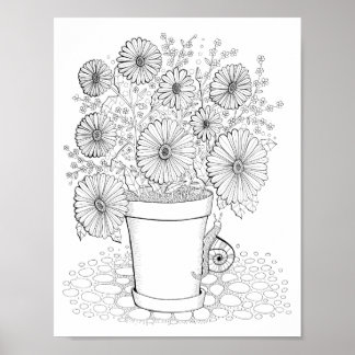 Pot de marguerites Page de coloriage d'art Poster